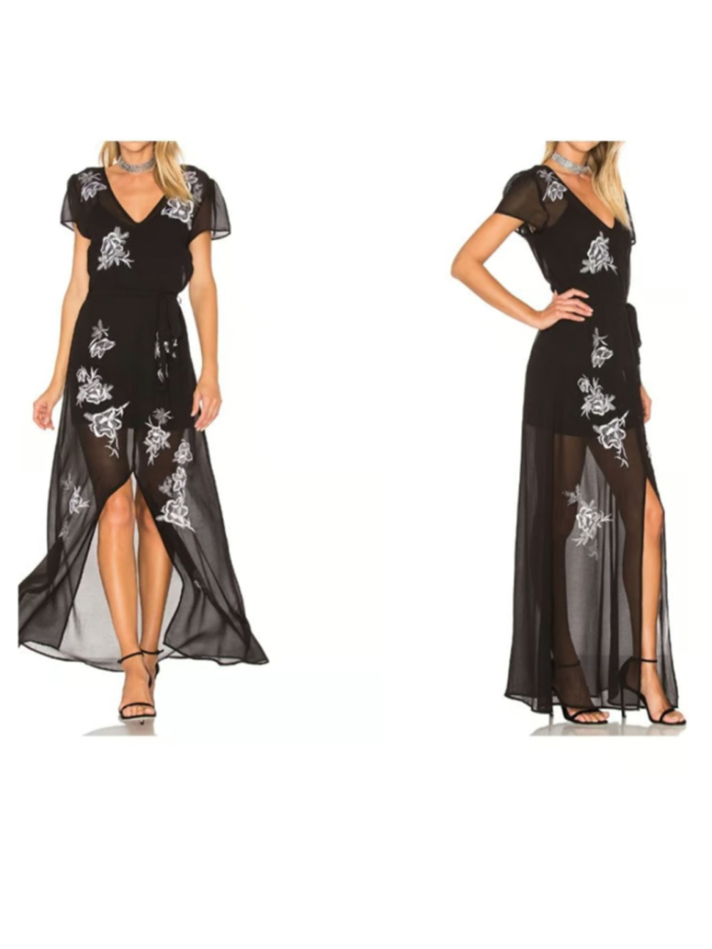 Lovers + Friends Black Floral Embroidered Sheer Maxi Dress Whimsigoth Dark Fairy